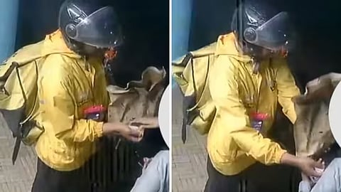 Snippets from a viral video where a woman accused a Blinkit delivery driver of touching her inappropriately.