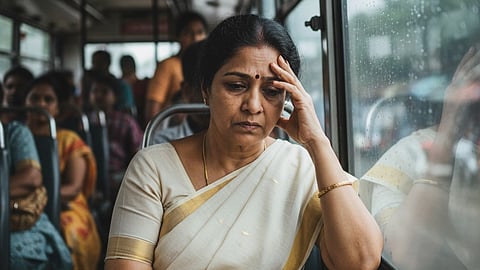 kerala woman sitting inside a bus