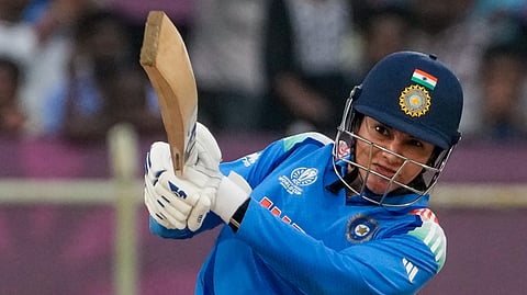Smriti Mandhana plays a shot during the ICC Women's World Cup