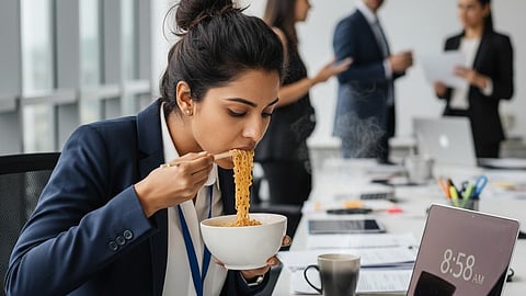 woman eating noodles
