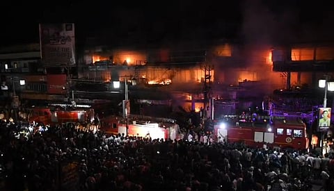 Massive Fire Erupts Near thaliparamba Bus Stand, Kannur