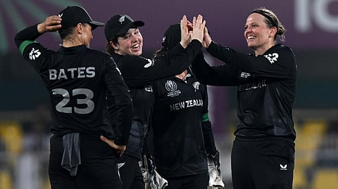 New Zealand players celebrate wicket