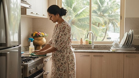 Woman cleaning kitchen