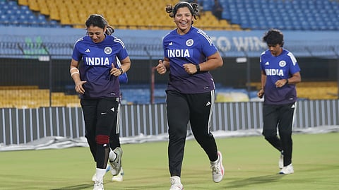 India's Smriti Mandhana and Richa Ghosh in training