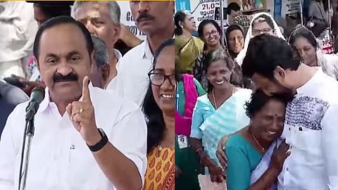 Asha strike Rahul Mamkootathil leaves the stage after V D Satheesan arrives