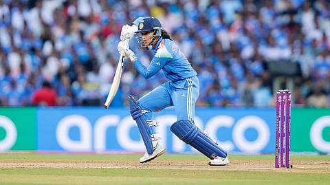 smriti mandhana plays a shot during the ICC Women's World Cup final 