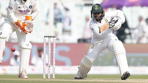 South Africa's captain Temba Bavuma plays a shot during the third day of the first Test