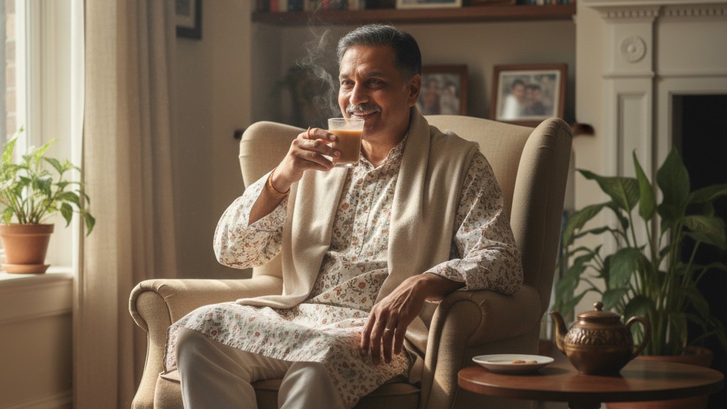 Man drinking tea, Gut health