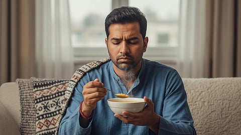 Man drinking Soup in fever