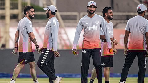 Indian players Virat Kohli, Ravindra Jadeja, Tilak Varma and Rishabh Pant during a training session