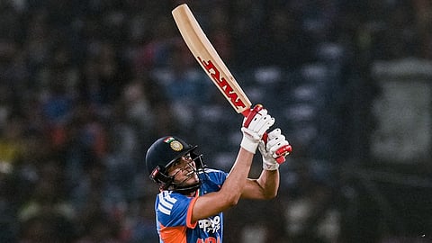 India's Shubman Gill plays a shot during the first T20 International cricket match between India and South Africa