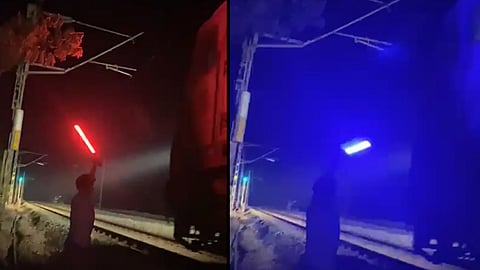 a train was forced to stop after a red light was displayed to film reels,