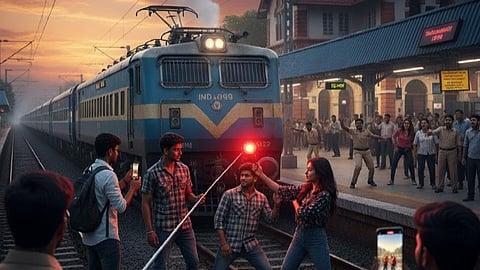 In Thalassery, a train was forced to stop after a red light was displayed to film reels