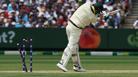 Australia's Steve Smith is bowled by England's Josh Tongue