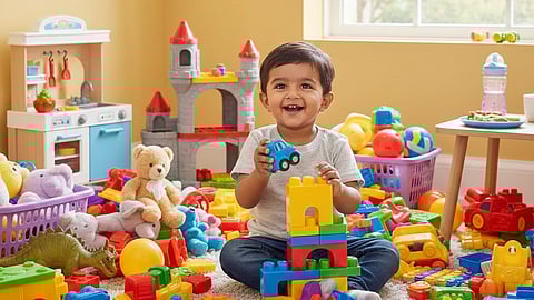 Toddler playing with toys