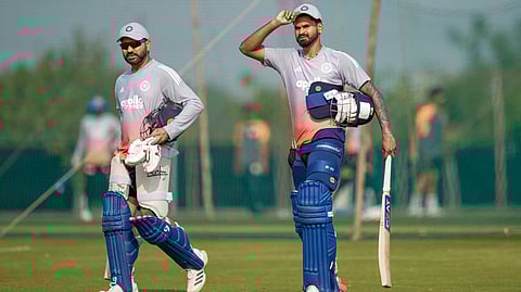 Shreyas Iyer and Rohit Sharma during a practice session