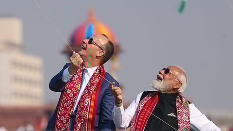 PM Modi, German Chancellor Merz Fly Kite At Sabarmati Riverfront