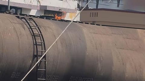 Fire broke out on a fuel tanker train near Thampanoor in Thiruvananthapuram