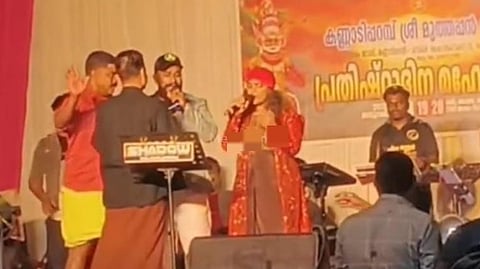 DYFI activists blocked the singing of Gana Geetham during a song festival at a temple