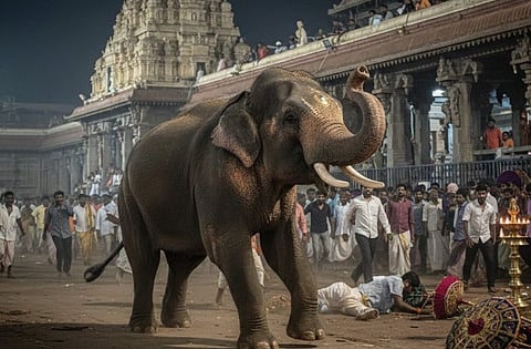 Elephant runs amok at Thrippunithura Poornathrayeesa Temple