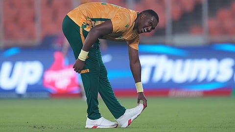 South Africa's Lungi Ngidi stretch during the T20 World Cup cricket match