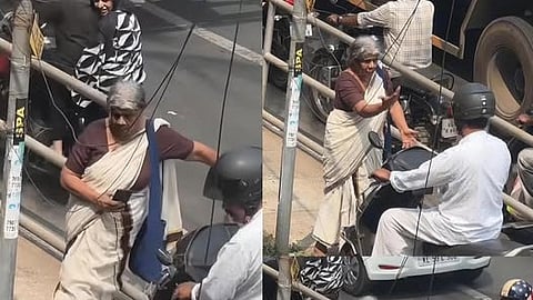 Video of an elderly woman blocking a scooterist riding on the footpath goes viral