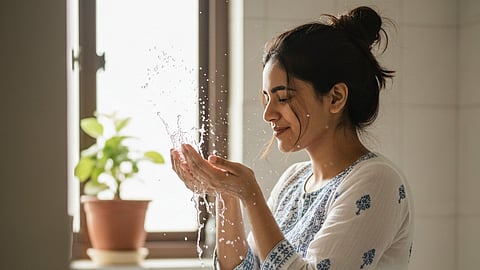 Splashing water into eye