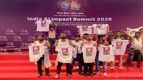 Topless Protest at Delhi AI Summit Congress Workers Detained