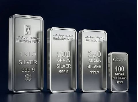 Silver bars 100g to 1kg available for purchase at Emirates NBD