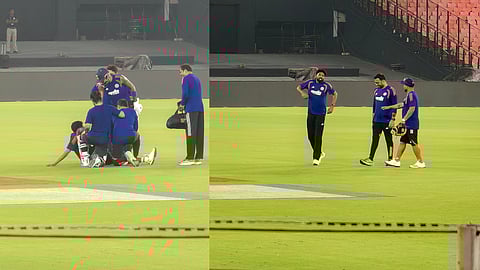 hardik pandyas Shot Hits mohammed sirajs Knee 