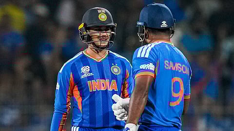  India's Abhishek Sharma, left, and Sanju Samson during an ICC Men's T20 World Cup 2026 cricket match