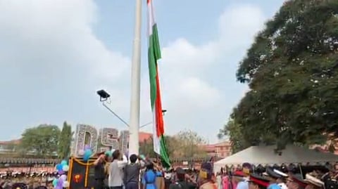 A huge national flag was 'miraculously' hoisted in Kannur