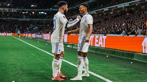 Aston Villa stars celebrate goal