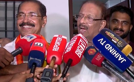 UDF candidate Sunny Joseph meets Congress leader K. Sudhakaran at his residence