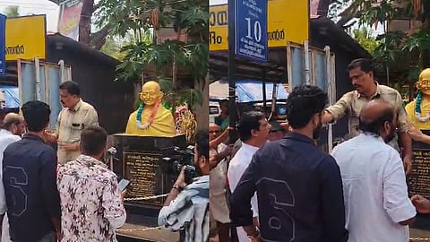 Rebel candidate to start campaign by garlanding Gandhi statue; Congress workers stop him