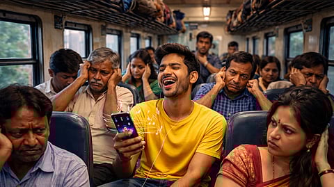 Man Using Mobile phone without a headphone  