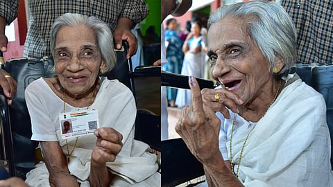 Narayani Amma, unfazed by the excitement, once again reached the booth to vote.