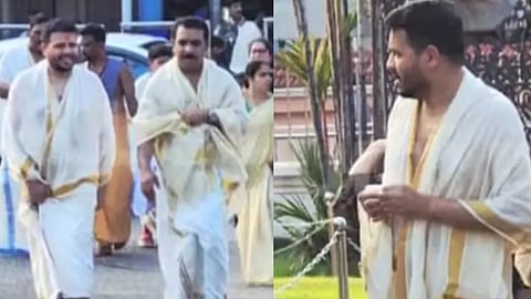 CM Pinarayi Vijayan’s son offers prayers at Guruvayur with family