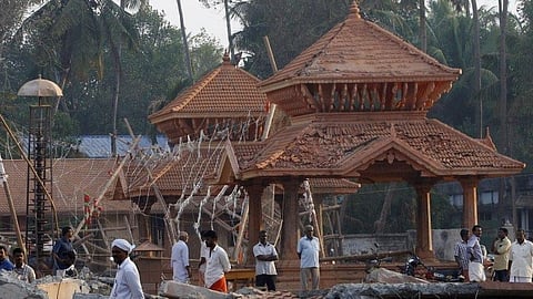 The remains of the accident that occurred during the Meena Bharani festival at the Puttingal Devi Temple in Kollam