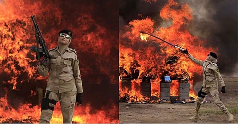 സണ്‍ഗ്ലാസും തോക്കുമായി ആളിക്കത്തുന്ന തീയ്ക്ക് മുന്‍പില്‍: വൈറലായി പാകിസ്ഥാനി വനിതകളുടെ സെല്‍ഫി