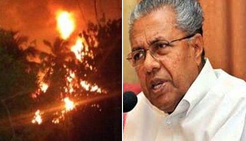 ഗോഡൗണിലെ തീ നിയന്ത്രിക്കാനാവുന്നില്ല: സമീപ പ്രദേശത്തെ ആളുകളെ ഒഴിപ്പിക്കുന്നു, മുഖ്യമന്ത്രി നാളെ പങ്കെടുക്കേണ്ട പരിപാടിയുടെ വേദി തകര്‍ന്നു