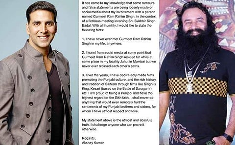 ഞാനെന്റെ ജീവിതത്തില്‍ ഗുര്‍മീതിനെ കണ്ടിട്ടില്ല; വെളിപ്പെടുത്തി അക്ഷയ് കുമാര്‍