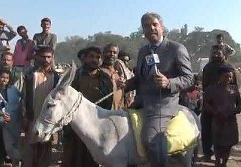 കഴുതപ്പുറത്തേറി റിപ്പോര്‍ട്ടിങ്;  വൈറലായി മാധ്യമ പ്രവര്‍ത്തകന്‍ (വീഡിയോ)  