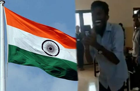 എസ്എഫ്ഐ നേതാവ് ദേശീയ​ഗാനത്തെ അപമാനിച്ചതായി പരാതി ; കോളജിൽ നിന്ന് സസ്പെൻഡ് ചെയ്തു ( വീഡിയോ )