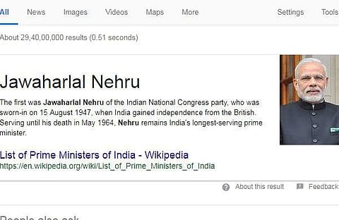 ഗൂഗിളിന് ഇപ്പോഴും പ്രിയന്‍ നരേന്ദ്രമോദി; ആദ്യപ്രധാനമന്ത്രി പേരിന് മാത്രം നെഹ്രു