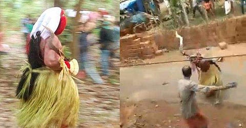 കണ്ണൂരില്‍ ഉറഞ്ഞുതുള്ളിയ തെയ്യം വാളെടുത്ത് വെട്ടി; ആചാരമായതിനാല്‍ കേസ് ഒത്തുതീര്‍പ്പാക്കി