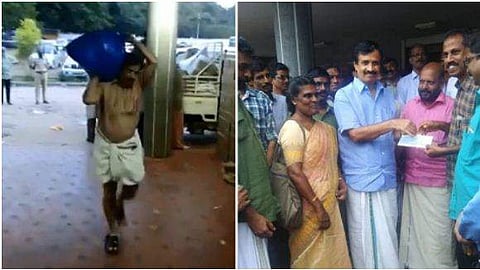 കേരള മാതൃക ഇങ്ങനെയും ! ദുരിതാശ്വാസ സാമഗ്രികള്‍ ചുമലിലേറ്റി മന്ത്രി ( വീഡിയോ )