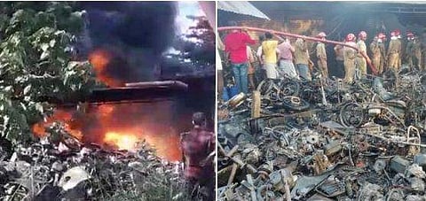 തൃശൂർ പട്ടാളം മാർക്കറ്റിൽ വൻ തീപ്പിടിത്തം; പത്തോളം കടകൾ കത്തിനശിച്ചു