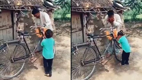 'സന്തോഷത്തിന് മെഴ്‌സിഡസ് വേണ്ട', അച്ഛന്റെ സൈക്കിള്‍ കണ്ട് തുളളിച്ചാടുന്ന പെണ്‍കുട്ടി, ഒന്നിച്ച് പ്രാര്‍ത്ഥന ( വീഡിയോ)