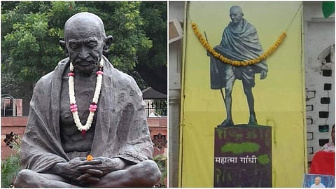 ഗാന്ധിജിയുടെ ചിതാഭസ്മം മോഷ്ടിച്ചു, പോസ്റ്ററില്‍ 'രാജ്യദ്രോഹി' എന്നെഴുതി അപമാനിച്ചു; പ്രതിഷേധവുമായി കോണ്‍ഗ്രസ്, അന്വേഷണം